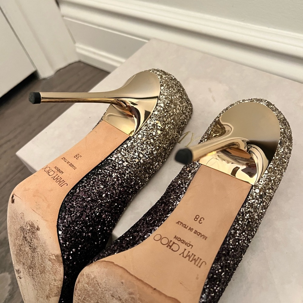 Jimmy Choo Glitter Gradient Heels in Gold and Brown - Picture 8 of 8